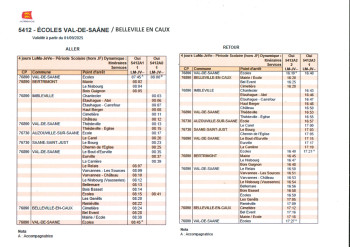 Horaires bus - Ecoles Val de Saâne - Belleville en Caux