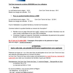 Transports scolaires rentrée 2025/2026 pour les collégiens